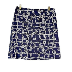 Talbots Womens Navy Blue White Nautical Rope Print Pencil Skirt Size 6